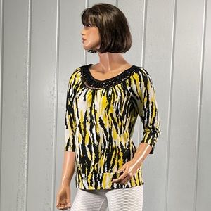 * B Design Women's Yellow,White & Black 3/4 Sleeve Blouse Size S
